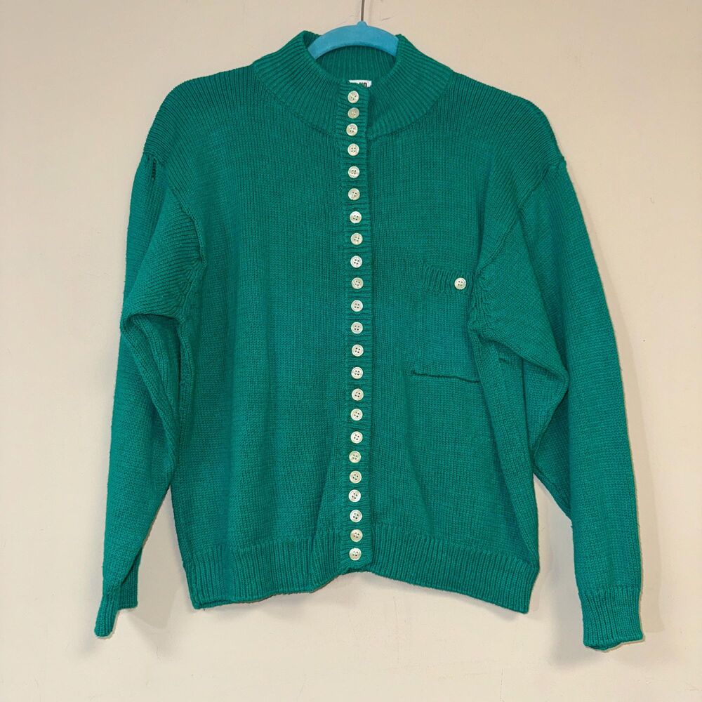 Vintage 80s 90s Cardigan Sweater Women's M Green Button Up Knit Preppy Patrick's
